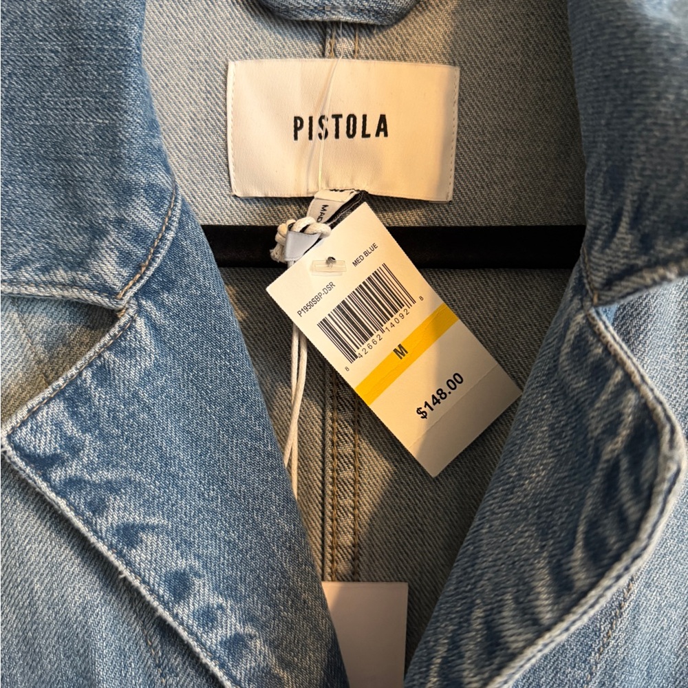 pistola Light Blue Denim Short Sleeve Straight Leg Jumpsuit - Picture 3 of 8